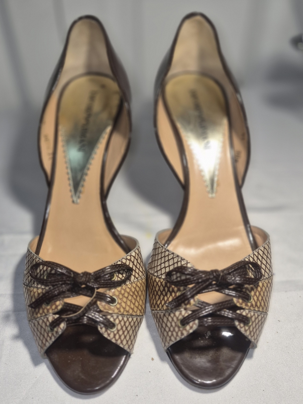 Emporio Armani Brown and Beige Open-Toe Lace-Up Heels